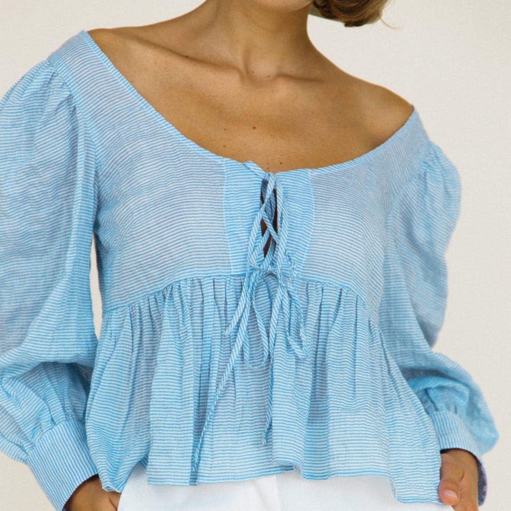 Ciao Lucia XS Benedetta Top Baby Blue Sustainable Stripe - Picture 3 of 12